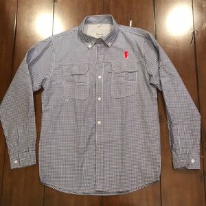 Boys navy and white gingham long sleeve shirt size 10/12